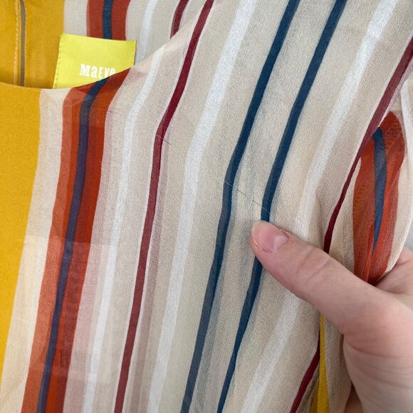 Anthropologie Maeve Womens Large Yellow Striped Silk Layered Long Sleeve Top - Picture 7 of 11